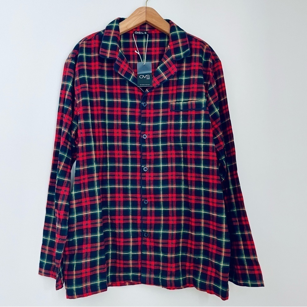 OVS Man Underwear Cotton Plaid Flannel Pajama Shirt